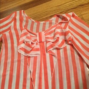 Coral stripe bow back shirt